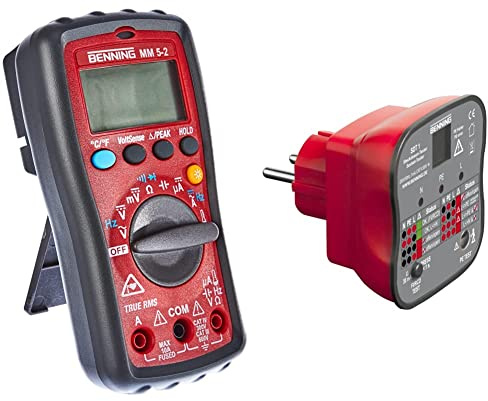 Benning MM 5-2 TRMS-Digital-Multimeter, 044071 & SDT 1. Steckdosentester (Prüfung von Schutzkontaktsteckdosen, Prüfart 2-polig, Spannungsmessbereich 230 V AC, Klingenlänge 17 mm) 20053