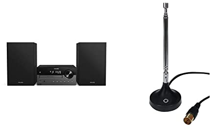 Philips M4505/12 Mini Stereoanlage mit Bluetooth & Oehlbach Radio Rod FM DAB+ Stabantenne für DAB+ FM UKW Stereo Radioempfang schwarz 17207