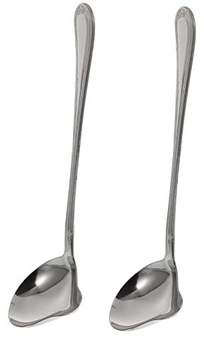 KICHOUSE 2pcs Stainless Steel Duckbill Spoons Kitchen Tableware Sauce Spoons for Serving Food Slotted Design for Cooking and Dining