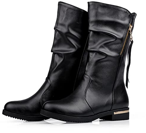 WOkismD Stivaletti da Donna in Pelle con Tacco Basso da Donna Autunno E Inverno Manica A Tubo Medio Taglia Super Large