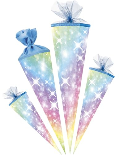 alles-meine.de GmbH Schultüte - Regenbogen Farben & Sterne 35-100 cm Größe wählbar Zuckertüte - Tüllabschluß/Filzabschluß - eckig/rund - Mädchen - klein & groß - Gesc..