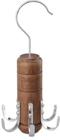 LMSAWK Kleiderbügel aus Holz für Gürtel, Organizer für Krawattenschränke, 6er Haken, 360° Drehung (Braun)