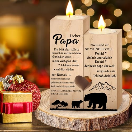 Vatertagsgeschenk für Papa Lustig Kerze, Vater Papa Geschenk Geburtstag zur Weihnachten Kerzenhalter, Personalisiert Kerzenständer Holz