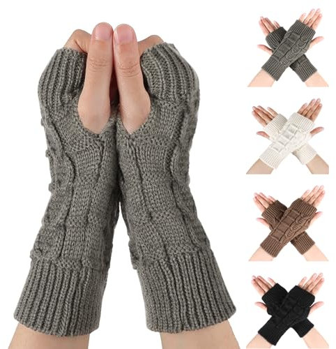 AYPOW 4Paar Gestrickte Fingerlose Handschuhe, Halbe Fingerhandschuhe Für Damen Und Mädchen, Strick Halb Handschuhe Armstulpen Damen