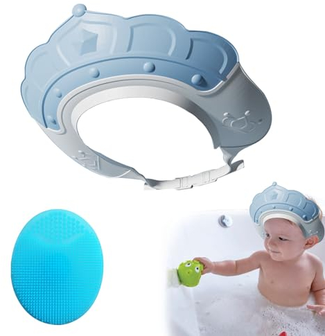 Duschhaube Kinder,Duschhaube Baby,Haarwaschhilfe Kinder, Baby Sicherer Shampoo Cap,Baby Verstellbare Krone Haare Waschen Cap,Mit Silikon Baby-Badebürste,Verhindert Dass Wasser in Augen/Ohren Gelangt