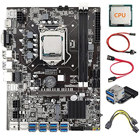 AMIUHOUN 8 GPU B75 Mining Motherboard+CPU+Power Cable+USB3.0 Adapter 8X USB3.0 to PCIE LGA1155 DDR3 RAM SATA3.0 for BTC ETH