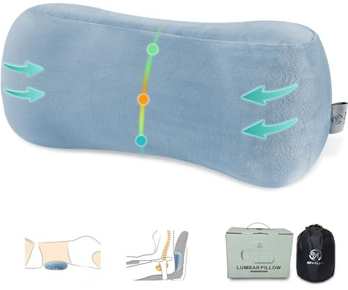 MzGro Back Lumbar Support Cushion for Office Chair - Soft Memory Foam Back Pillow for Back Pain - Bolster Cushion for Long Sitting, Driving, Travel, Bed - Versatile Pillow (Blue)