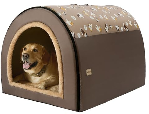 Jiupety Niche pour Chien Interieur Confortable, 2 en 1 Dog House Indoor, Taille 3XL pour Chiens Grand, Maison Portable pour Chien, Marron