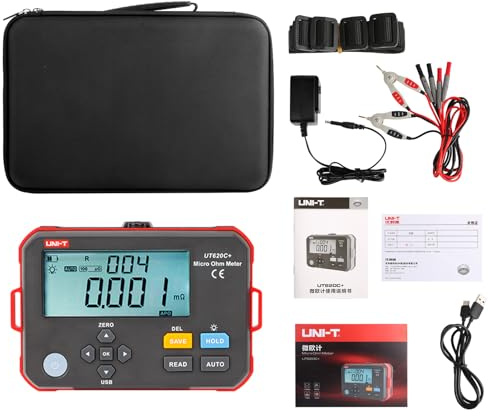 UNI-T UT620C+ - Misuratore di bassa resistenza DC digitale, micro ohmmetro, tester di resistenza per cavi, fili/bobine/motori, 0,001 mΩ ~ 300,0 kΩ