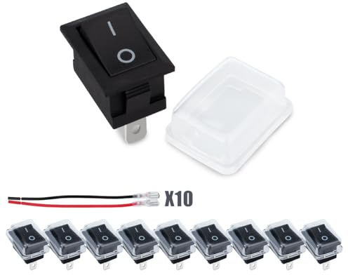 Innfeeltech 10 Stück Schwarzer Mini-Wippschalter Schwarz KCD1-101 2 Pin 2 Position Toggle Switch, 20 Leitungen (10 Schwarz, 10 Rot) mit 10 wasserdichten Kappen