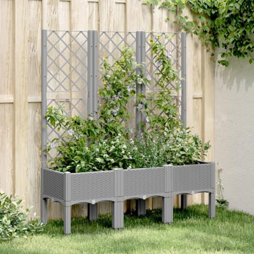 JUDYY Pflanzkübel mit Rankgitter Hellgrau 120x40x142 cm PP, Blumentopf Gross, Blumenkasten Balkon, übertopf, Pflanzkasten, Flowerpot, Kräuterbeet Für Die Küche, Vertikalbeet - 367927