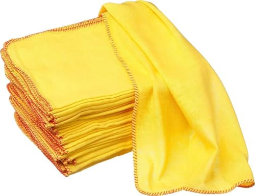 Yellow Dusters Cleaning Cloths 100% Cotton 35 x 45cm Lint Free Cloths for Oiling Wood Dusters for Cleaning Window, Car Duster, Multi-Surface Cleaner Dusting Cloth, Kitchen Duster Cloth ((Pack of 8))