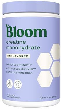 Bloom Nutrition Creatine Monohydrate Powder, 5g Micronized Creatine per Serving, Supports Muscle Recovery, Strength, Endurance, Pre or Post Workout, Gluten Free, Non GMO, Unflavored, 40 SVG, 7.3 oz