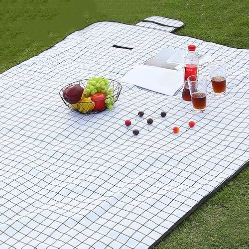 ZYHBBGXFC-XM Extra große Picknick-Outdoor-Decke, wasserdichte Faltbare Decken Gingham-Picknickmatte for Strand, Camping auf Gras-Picknick-Decken(White,300 * 150cm)
