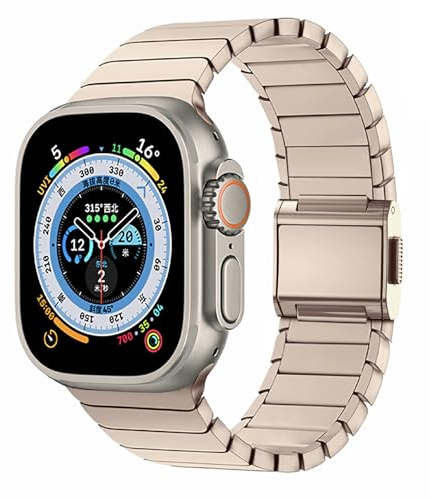 Robust titanrem kompatibel med Apple Watch Ultra 2 Band 49 mm 46 mm 45 mm 44 mm, titanmetall länkarmband med magnetiskt spänne för iWatch Ultra Series 10 9 8 7 SE 6 5 4, Medium, Titan, Ingen ädelsten