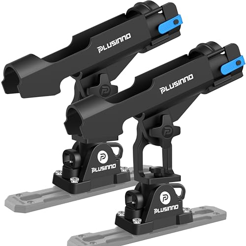 PLUSINNO 2 in 1 Fishing Rod Holders for Boat, Kayak Rod Holder, Fishing Pole Holders for Track Mount / Deck Mount, Fish Gear with Rod Protective Strap, Fishing Accessories & Gifts