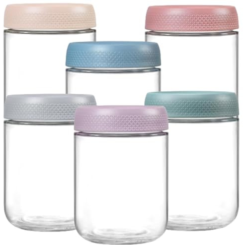 MEETOZ 6-Pack 480 ML Glass Jars, Overnight Oats Containers with Screw Lid | Yogurt Jars, Oatmeal Salad, Reusable Small Mason jars for Food Spice Fruit Sauce Cereal Snacks Storage
