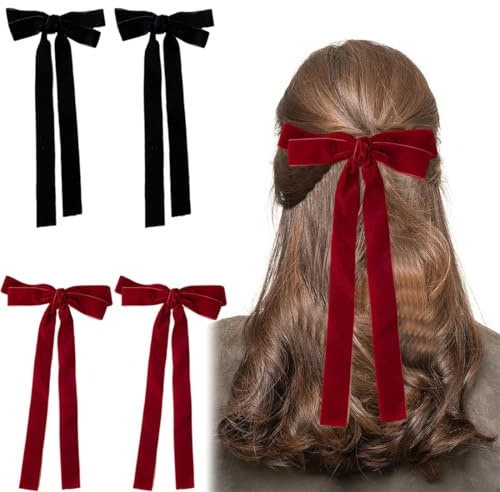 Schleifen Haarspange, 4 Stück Damen Haarschleife, Rote und Schwarz Schleife Haare Französische Große Schleife, Haarspangen für Frauen
