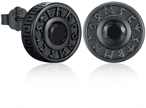 Wikinger Ohrringe Herren, S925 Silber Ohrstecker Herren,Viking Rune Ohrringe Hypoallergen Schwarze Punk Gothic Ohrstecker Schwarzer Schmuck Geschenke für Damen Männer