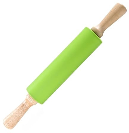 Mattarello in silicone con manico in legno impasto pasticceria rullo per farina cucina utensili da forno per pasta biscotti (verde, 39 x 5 cm)