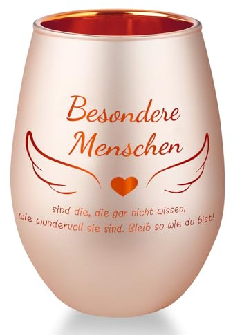 Belillpipi Geschenke für Frauen, Windlicht aus Glas in Roségold mit Geschenkbox, Teelichthalter mit Gravur, besonderes Geschenk für Geburtstag, Weihnachten, Dankeschön Geschenk für Kollegen Lehrerin
