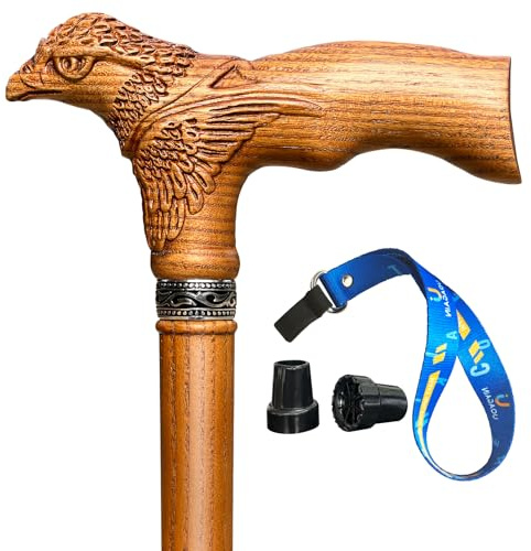 Uoagain Handgeschnitzter Gehstock Holz Adlerschnitzerei Ergonomische Elegante Gehstock Herren Damen Holz Tragkraft bis zu 181 kg Stabile Gehstöcke für Senioren für den Täglichen Gebrauch