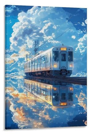 TharEau Anime-Zug Leinwandbild Landschaft Leinwanddruck Wanddeko Bild Schlafzimmer Deko Wasserdicht HochwerTiger Kunstdruck Für Schlafzimmer, Heimdekoration Landschaft