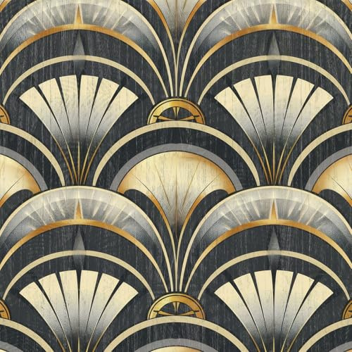 Selbstklebende Tapete, goldenes lineares, elegantes Muster, abziehbares Kontaktpapier, luxuriöses Art-Deco-Muster, abnehmbare Tapete, 44X600CM, dekorative Folie für Wandschrankmöbel