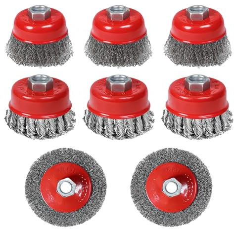 8 Pièces Brosse Métallique pour Perceuse Meuleuse D'angle, d'angle M14X2 - Brosse en acier - Pour meuleuse d'angle - Diamètre 75/100 mm - Roue en acier flexible pour nettoyer, dérouiller et poncer