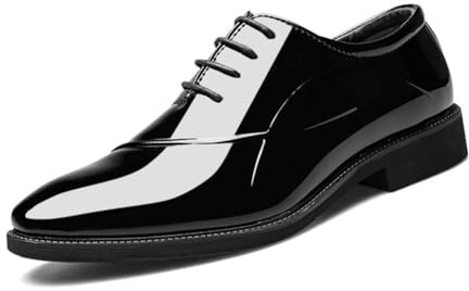 Scarpe Oxford Uomo Eleganti Derby Stringate Lucide con Punta in Pelle Verniciata Antiscivolo Low Top Antiscivolo Prom