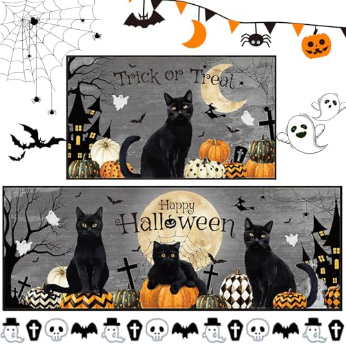Valicaer Halloween-Fußmatte, für drinnen und draußen, lustiger Horror, rutschfester Teppich für Badezimmer, Eingang, Küche, quadratisch, Halloween-Fußmatte, Dekoration, rutschfester Bodenteppich