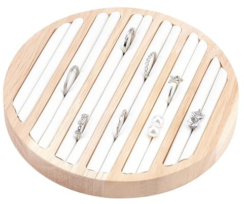 Vassoio per Gioielli In Legno, Organizzatore di Gioielli con Inserto In Pelle Bianca per Espositori per Orecchino Ad Anello con 6 Slot