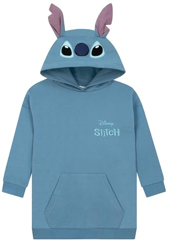 Disney Lilo EET Stitch Hoodie, Sweat A Capuche Long pour Enfants, Pull Stitch avec Oreilles 3D, Vêtements en Coton pour Filles, Bleu 12-13 Ans