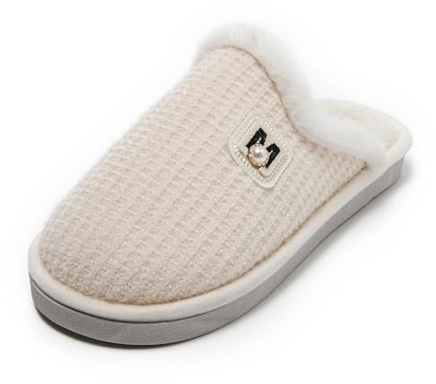 JOMIX Chaussons Femme Compensé avec Tresser Élégant Pantoufles Confortable Hiver Chaud pour Maison (Beige,38/39)