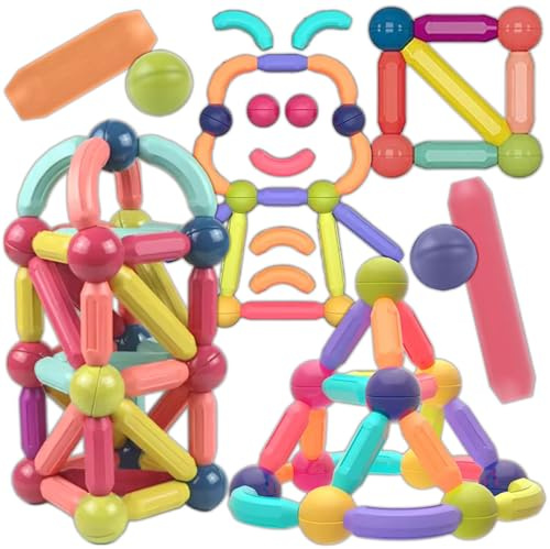 KRUMAD Blocchi magnetici, 98 pezzi, gioco magnetico per bambini, giocattolo da costruzione magnetico, set di mattoncini magnetici a partire dai 3 anni, giocattolo educativo per bambini, ragazze