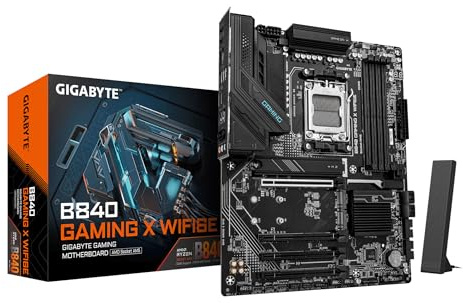 GIGABYTE B840 Gaming X WIFI6E Mainboard - AMD Ryzen 9000 Prozessoren, 12+2+2 Phasen VRM, bis zu 7600MHz DDR5(O.C), 2xPCIe 4.0 + 1xPCIe 3.0 M.2, Wi-Fi 6E, 2.5GbE LAN, USB 3.2 Gen 2