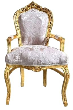 French Baroque Armchair in Champagne Gold Damask