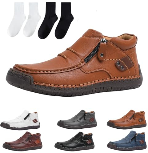 Chaussures orthopédiques pour homme, chaussures en cuir confortables avec semelle ergonomique pour le quotidien, la randonnée, les voyages, marron clair, 42 EU