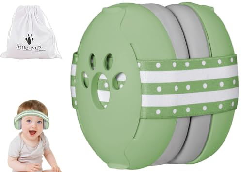GUKOY Casque Anti Bruit Bebe, Certifiée CE, Protection Auditive, Amélioration du Sommeil Avion Bandeaux Antidérapants Nourrisson, Enfant jusqu'à 36 Mois, Vert