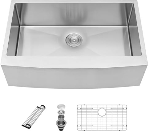 Sarlai 36 Stainless Steel Farmhouse Sink- 36x21 Inch Farmer Sink Apron Front Kitchen Sinks 16 Gauge Single Bowl Farm Sinks Basin Round Corner