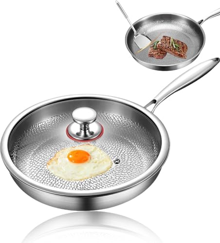 Padella antiaderente in titanio, 100% atossica, priva di sostanze chimiche, estremamente resistente al calore, 30 cm con coperchio, durata a vita