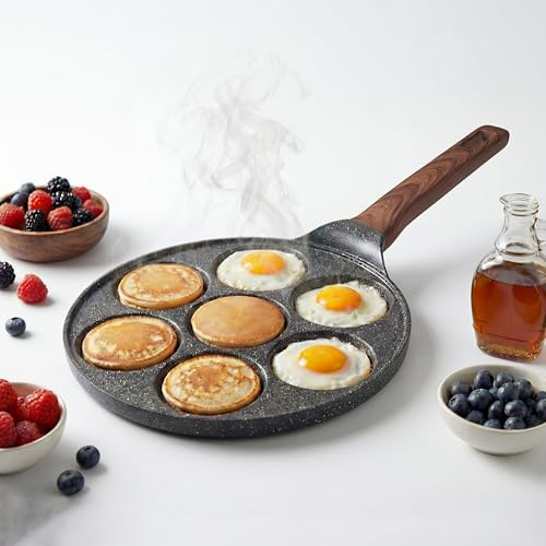 C'est Home Non-Stick Mini Pancake Pan - 26cm American Style 7-Hole Pancake Maker, Frying Eggs, Dosa, Crepe Pan - Induction Hob Safe