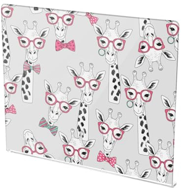 Giraffes Gray Print Acrylic Cutting Board with Counter Lip Non Slip Clear Cooking Board for Countertop Large Size 16”×13”