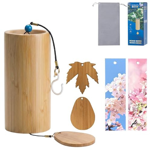 GYHWOFUL Japanisches Bambus Wind-Spiel – Klangspiel in C-Dur für Meditation & Entspannung, Wind-Spiele für draußen hängend, Zen Gartendeko für Balkon, Haus & Garten, Geschenkset