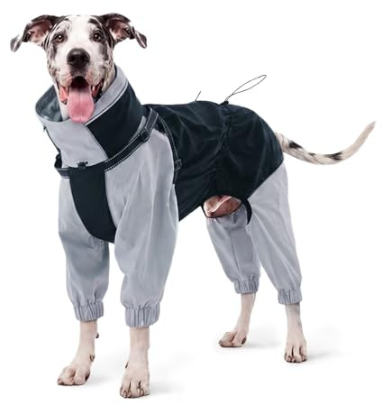IECOii Regenjacke Hund wasserdicht Full-Body 4-Leg mit Kapuze,Beinen,Reißverschluss und eingebautem Geschirr – Hundemantel regendicht,wasserfest,Windproof,Ganzkörper,Outdoor,Wandern und Spaziergänge