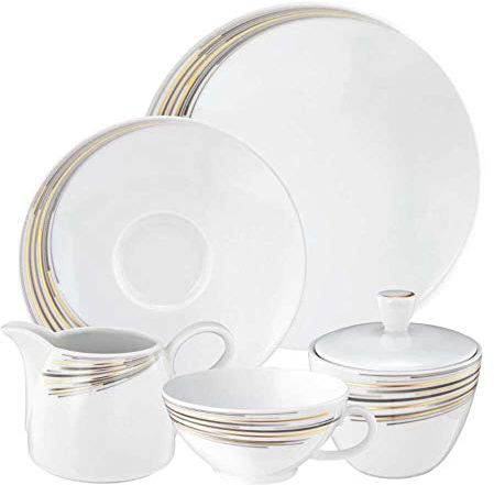 Seltmann Weiden servicio de té 20 piezas | Set para 6 personas | Serie Boston blanco | servicio incluye cada 6 plato de desayuno, taza de té, platillo de té, cada 1 desnatadona, sugar bowl