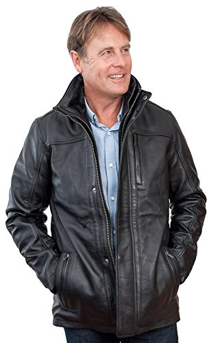 Infinity Men's Mid Length Classic Warm Black Leather Jacket 2XL