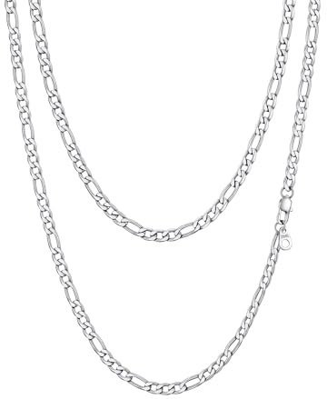 PROSTEEL Collana da Uomo catena figaro 45 cm argento acciaio inossidabile larghezza 4 mm