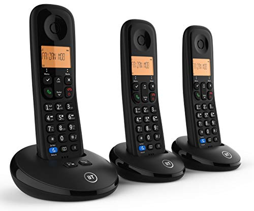 BT Everyday Cordless Home Phone with Basic Call Blocking and Answering Machine, Trio Handset Pack, Black