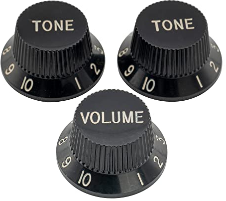 Musiclily Pro Imperial Zoll Strat Knobs Gitarre Knöpfe Potiknöpfe 1 Volume 2 Tone Control Knobs Set für USA Fender Stratocaster E-Gitarre, Schwarz